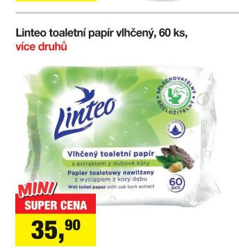 Linteo toaletní papír vlhčený, 60 ks
