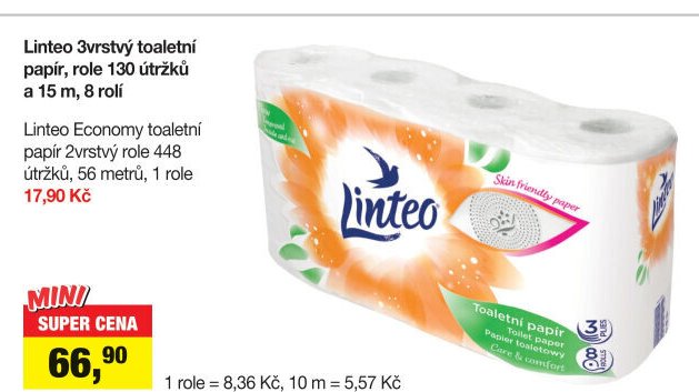 Linteo 3vrstvý toaletní papír, 8 rolí