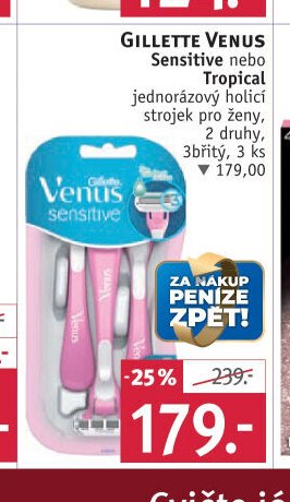 GILLETTE VENUS Sensitive nebo Tropical jednorázový holicí strojek pro ženy, 2 druhy, 3 břitý, 3 ks