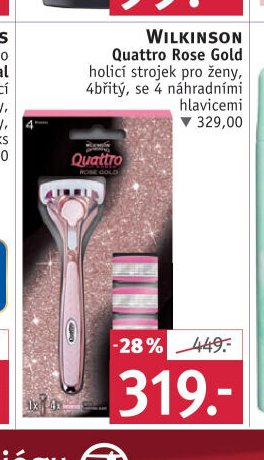 WILKINSON Quattro Rose Gold holicí strojek pro ženy, 4břitý, se 4 náhradními hlavicemi