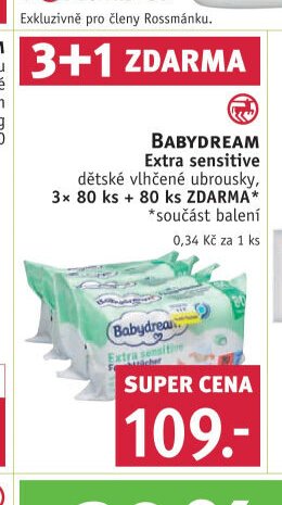 Babydream Extra sensitive dětské vlhčené ubrousky
