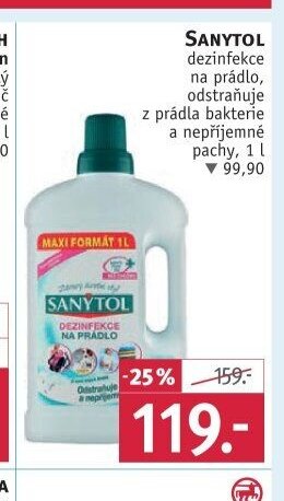 SANYTOL dezinfekce na prádlo, odstraňuje z prádla bakterie a nepříjemné pachy, 1 l