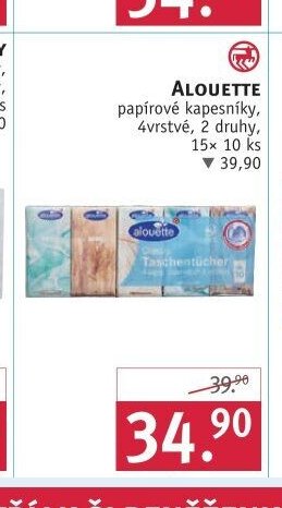 ALOUETTE papírové kapesníky, 4vrstvé, 2 druhy, 15x 10 ks