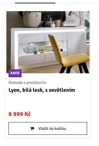 Komoda s prosklením Lyon, bílá lesk, s osvětlením