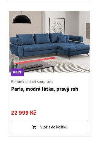 Rohová sedací souprava Paris, modrá látka, pravý roh