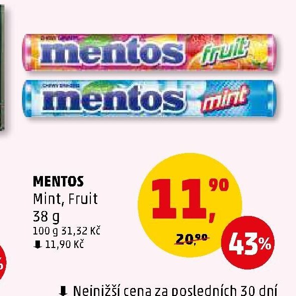 MENTOS Mint, Fruit 38 g - Penny Market aktualniletaky.eu