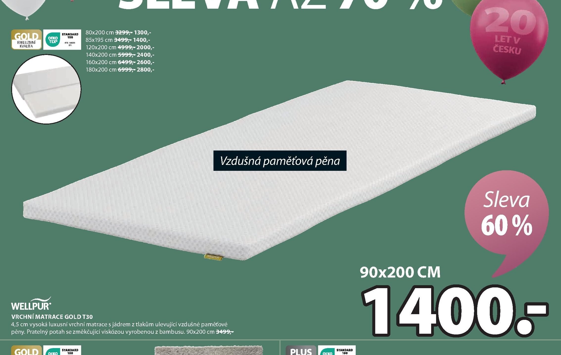 VRCHNÍ MATRACE GOLD T30