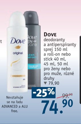 DOVE deodorant a antiperspirant sprej nebo stick