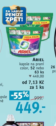 Ariel kapsle na praní color, 52 nebo 63 ks