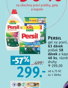 Persil gel na praní, 63 dávek prášek 58 dávek a kapsle 46 ks, různé druhy