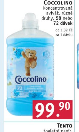 Coccolino koncentrovaná aviváž, různé druhy, 58 nebo 72 dávek