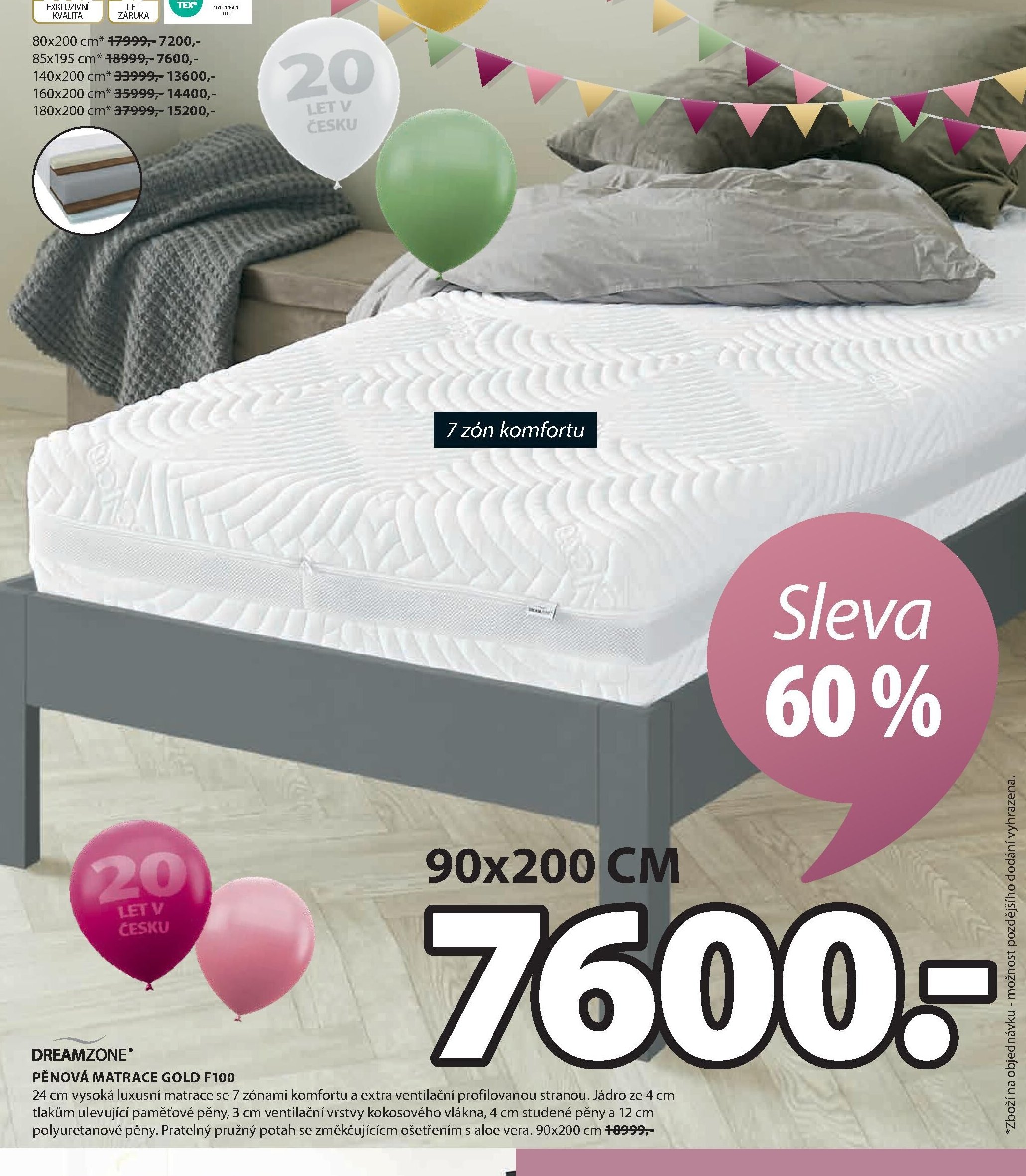 DREAMZONE PĚNOVÁ MATRACE GOLD F100