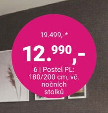 Postel PL: 180/200 cm, vč. nočních stolků