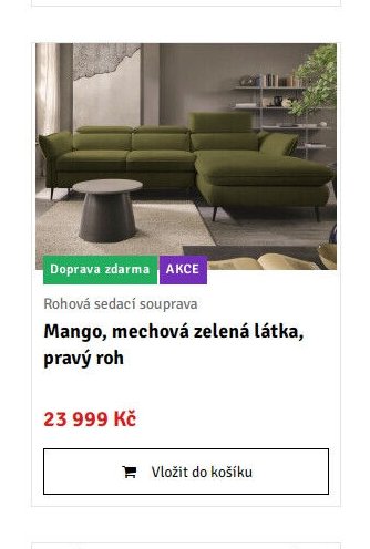 Mango, mechová zelená látka, pravý roh