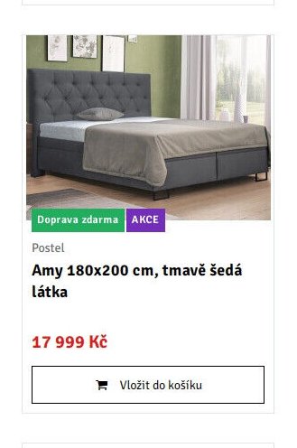 Amy 180x200 cm, tmavě šedá látka
