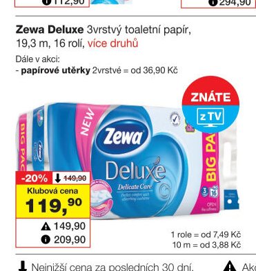 Zewa Deluxe 3vrstvý toaletní papír, 16 rolí