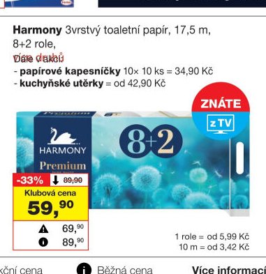 Harmony 3vrstvý toaletní papír, 8+2 role