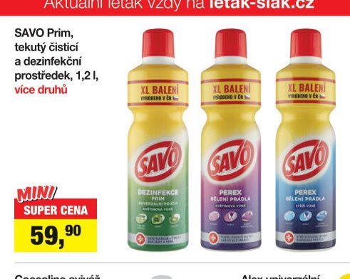 SAVO Prim, tekutý čistící a dezinfekční prostředek, 1,2 l