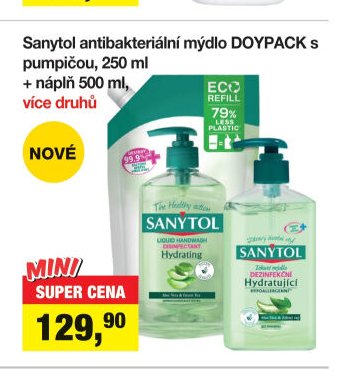 Sanytol antibakteriální mýdlo DOYPACK s pumpičou, 250 ml + náplň 500 ml