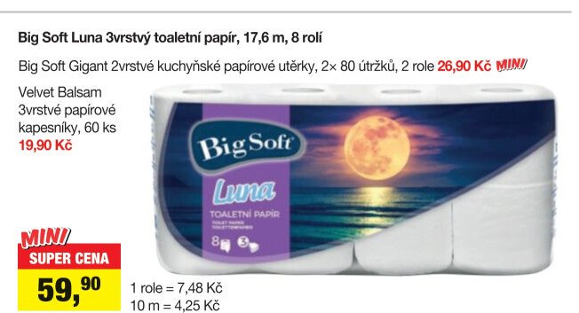 Big Soft Luna 3vrstvý toaletní papír, 17,6 m, 8 rolí