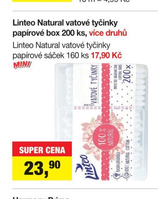Linteo Natural vatové tyčinky papírové box 200 ks
