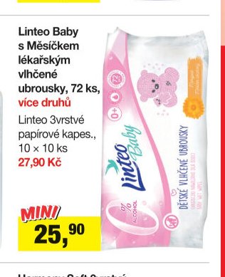 Linteo Baby s Měsíčkem lékařským vlhčené ubrousky, 72 ks