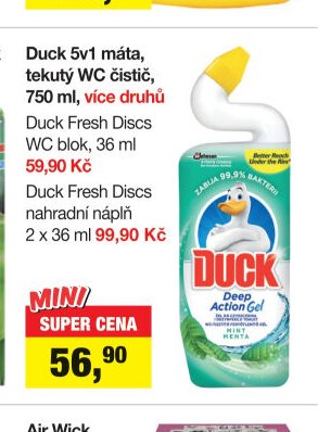Duck 5v1 máta, tekutý WC čistič, 750 ml