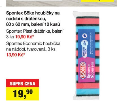 Spontex Söke houbičky na nádobí s drátěnkou, 80 x 60 mm, balení 10 ks