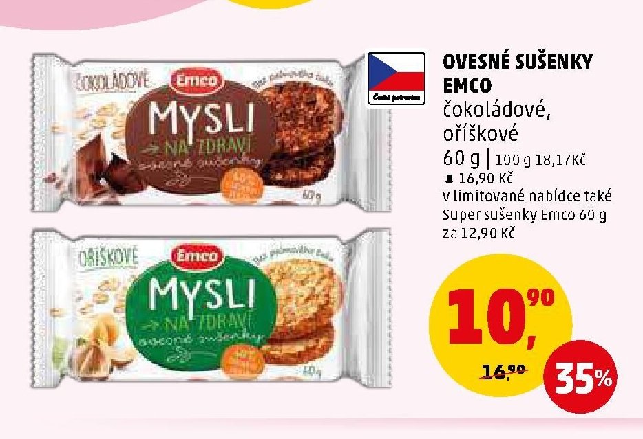OVESNÉ SUŠENKY EMCO čokoládové, oříškové 60 g - Penny Market aktualniletaky.eu