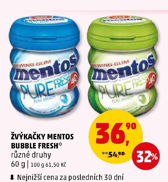 ŽVÝKAČKY MENTOS BUBBLE FRESH různé druhy 60 g - Penny Market aktualniletaky.eu