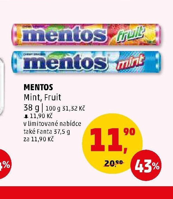 MENTOS Mint, Fruit 38 g - Penny Market aktualniletaky.eu