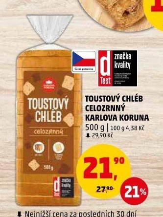 Toustový chléb celozrnný Karlova Koruna - Penny Market aktualniletaky.eu