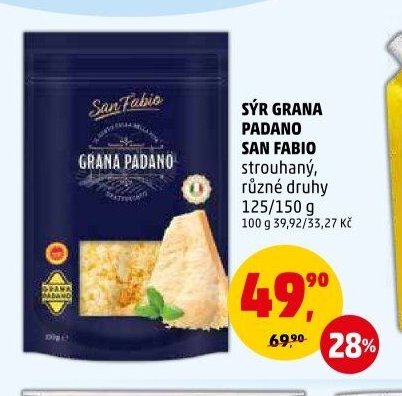 Sýr Grana Padano San Fabio strouhaný, různé druhy 125/150 g - Penny Market aktualniletaky.eu