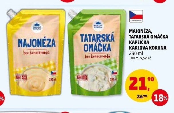Majonéza, tatarská omáčka kapsička Karlova Koruna 230 ml - Penny Market aktualniletaky.eu