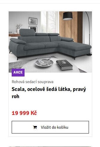 Scala, ocelově šedá látka, pravý roh