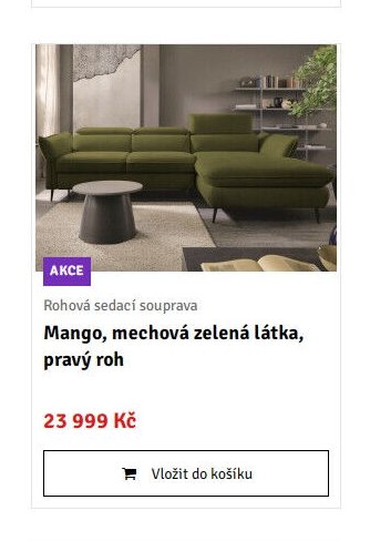 Mango, mechová zelená látka, pravý roh