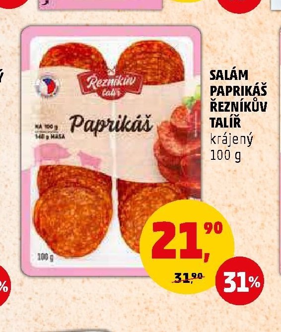 SALÁM PAPRIKÁŠ ŘEZNÍKŮV TALÍŘ 100 g - Penny Market aktualniletaky.eu