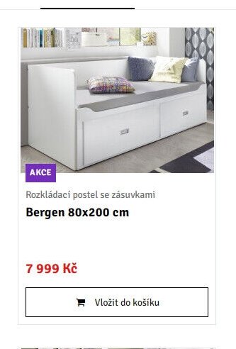 Rozkládací postel se zásuvkami Bergen 80x200 cm
