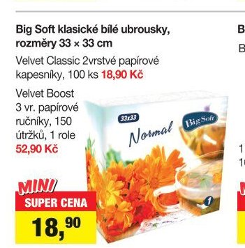 Big Soft klasické bílé ubrousky, rozměry 33 x 33 cm