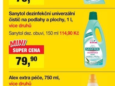Sanytol dezinfekční univerzální čistič na podlahy a plochy, 1 l, více druhů / Sanytol dez. obuvi, 150 ml 114,90 Kč