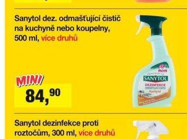Sanytol dez. odmašťující čistič na kuchyně nebo koupelny, 500 ml, více druhů