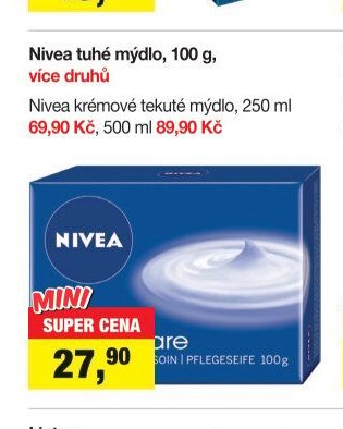 Nivea tuhé mýdlo, 100 g, více druhů / Nivea krémové tekuté mýdlo, 250 ml 69,90 Kč, 500 ml 89,90 Kč