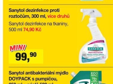 Sanytol dezinfekce proti roztočům, 300 ml, více druhů / Sanytol dezinfekce na tkaniny, 500 ml 74,90 Kč