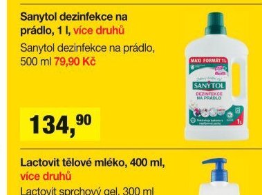 Sanytol dezinfekce na prádlo, 1 l, více druhů / Sanytol dezinfekce na prádlo, 500 ml 79,90 Kč