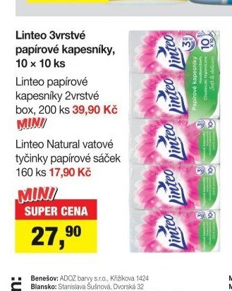Linteo 3vrstvé papírové kapesníky, 10 x 10 ks
