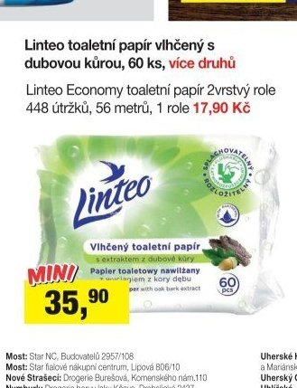 Linteo toaletní papír vlhčený s dubovou kůrou, 60 ks, více druhů