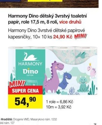 Harmony Dino dětský 3vrstvý toaletní papír, role 17,5 m, 8 rolí, více druhů