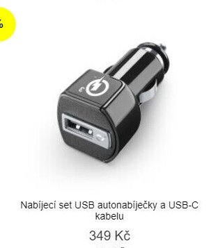 Nabíjecí set USB autonabíječky a USB-C kabelu