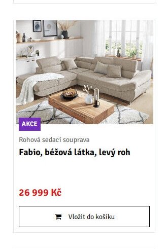 Rohová sedací souprava Fabio, béžová látka, levý roh