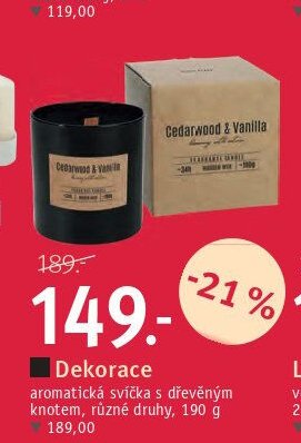 Dekorace aromatická svíčka s dřevěným knotem